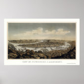 Pittsburgh, PA Panoramisch MAp - 1874 Poster (Voorkant)