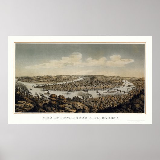 Pittsburgh, PA Panoramisch MAp - 1874 Poster (Voorkant)