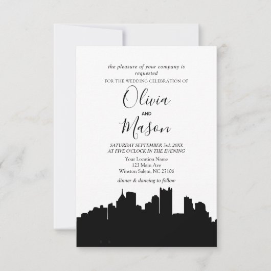 Pittsburgh PA Skyline Cityscape Wedding Invitation Kaart (Voorkant)