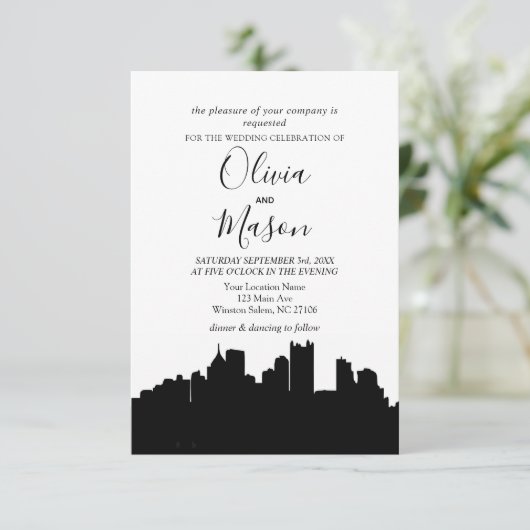 Pittsburgh PA Skyline Cityscape Wedding Invitation Kaart (Staand voorkant)