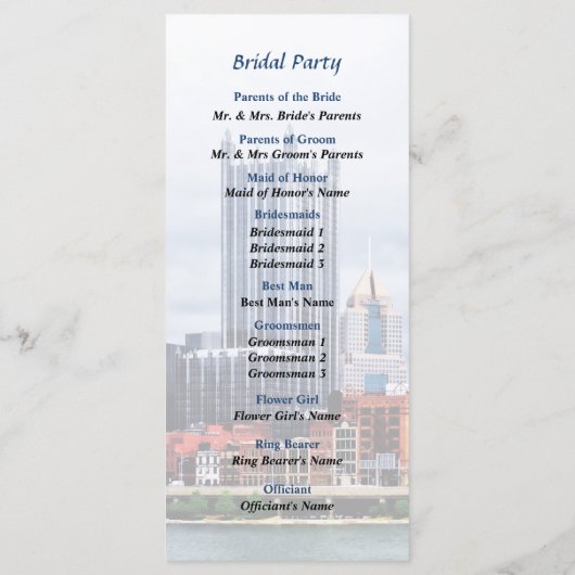 Pittsburgh PA Skyline Wedding Programme Programmakaart (Achterkant)