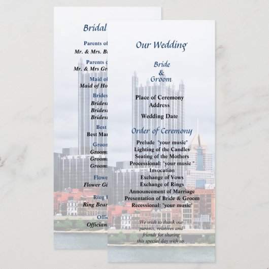 Pittsburgh PA Skyline Wedding Programme Programmakaart (Voorkant / Achterkant)