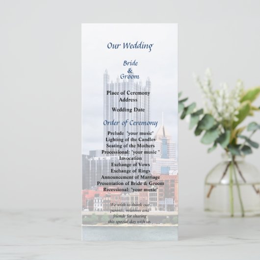 Pittsburgh PA Skyline Wedding Programme Programmakaart (Staand voorkant)