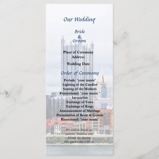 Pittsburgh PA Skyline Wedding Programme Programmakaart (Voorkant)