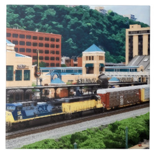 Pittsburgh PA - Trein rijdt langs Station Square Tegeltje