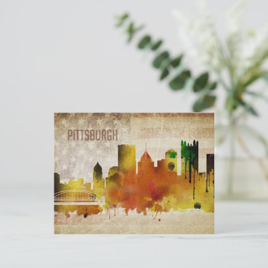 Pittsburgh, PA | Waterverf City Skyline Briefkaart (Staand voorkant)