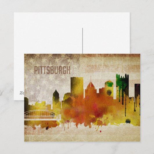 Pittsburgh, PA | Waterverf City Skyline Briefkaart (Voorkant / Achterkant)