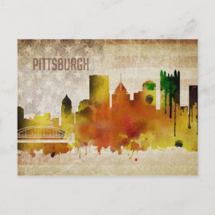 Pittsburgh, PA   Waterverf City Skyline Briefkaart