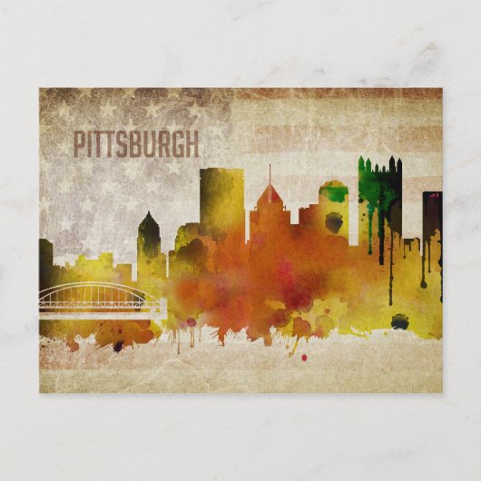 Pittsburgh, PA | Waterverf City Skyline Briefkaart (Voorkant)