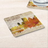 Pittsburgh, PA | Waterverf City Skyline Kartonnen Onderzetters (Schuin)