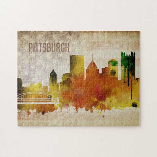 Pittsburgh, PA | Waterverf City Skyline Legpuzzel (Horizontaal)