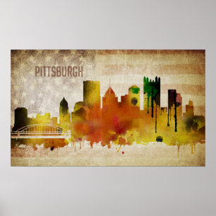 Pittsburgh, PA   Waterverf City Skyline Poster