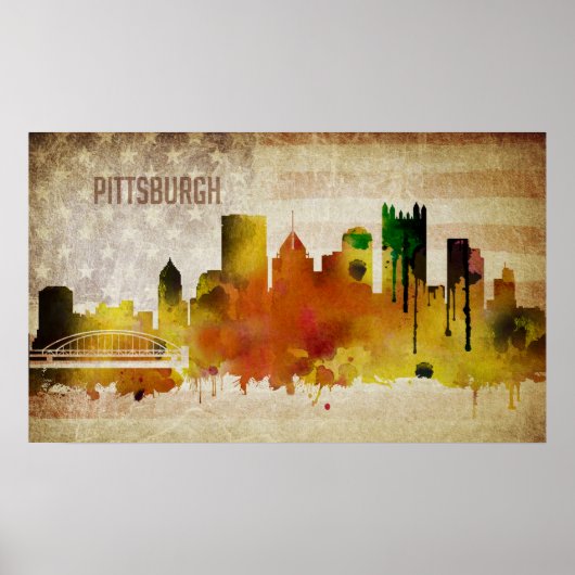 Pittsburgh, PA | Waterverf City Skyline Poster (Voorkant)