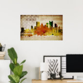 Pittsburgh, PA | Waterverf City Skyline Poster (Thuiskantoor)