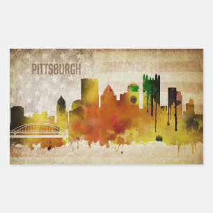Pittsburgh, PA   Waterverf City Skyline Rechthoekige Sticker