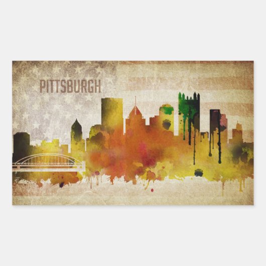 Pittsburgh, PA | Waterverf City Skyline Rechthoekige Sticker (Voorkant)