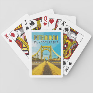 Pittsburgh, PA Yellow Bridge Vintage Travel Pokerkaarten