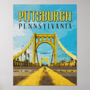 Pittsburgh, PA Yellow Bridge Vintage Travel Poster