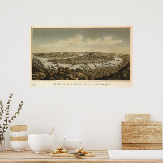 Pittsburgh Pennsylvania 1874 Antiek panoramische k Poster (Keuken)