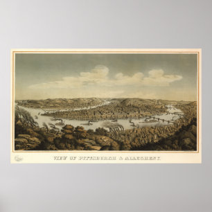 Pittsburgh Pennsylvania 1874 Antiek panoramische k Poster