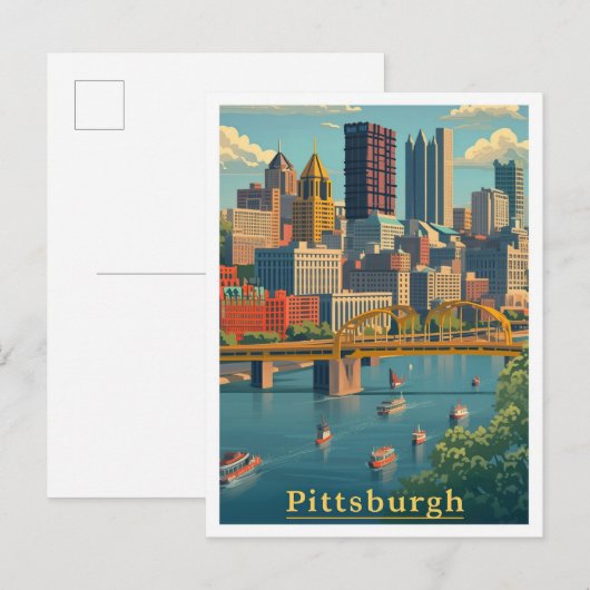 Pittsburgh Pennsylvania Art Vintage illustratie Briefkaart (Voorkant / Achterkant)