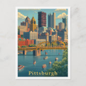 Pittsburgh Pennsylvania Art Vintage illustratie Briefkaart (Voorkant)