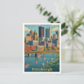Pittsburgh Pennsylvania Art Vintage illustratie Briefkaart (Staand voorkant)