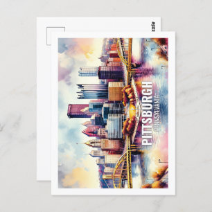 Pittsburgh Pennsylvania Famous Travel waterverf Briefkaart