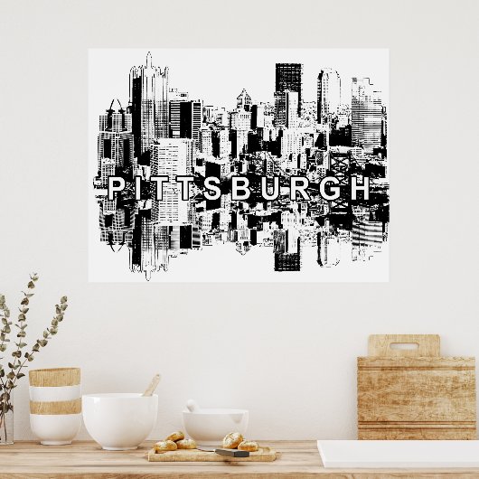 Pittsburgh, Pennsylvania in zwart-wit Poster (Keuken)