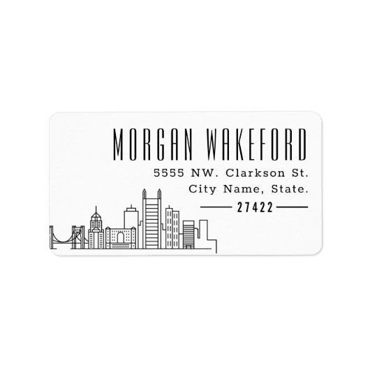 Pittsburgh, Pennsylvania Modern Deco Skyline Large Etiket (Voorkant)