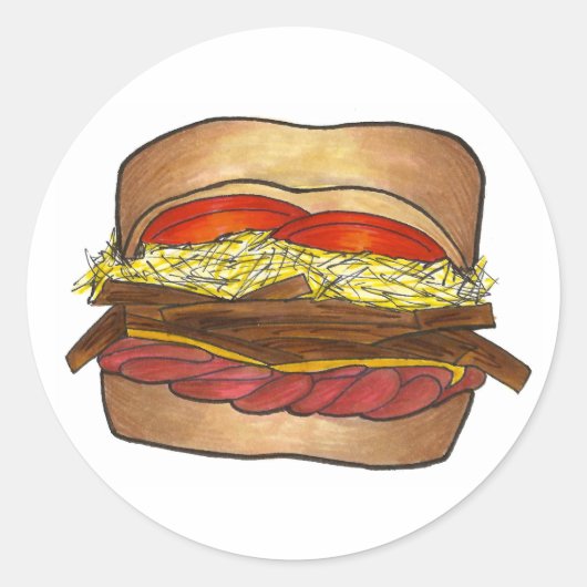Pittsburgh Pennsylvania Sandwich Coleslaw Fries PA Ronde Sticker (Voorkant)