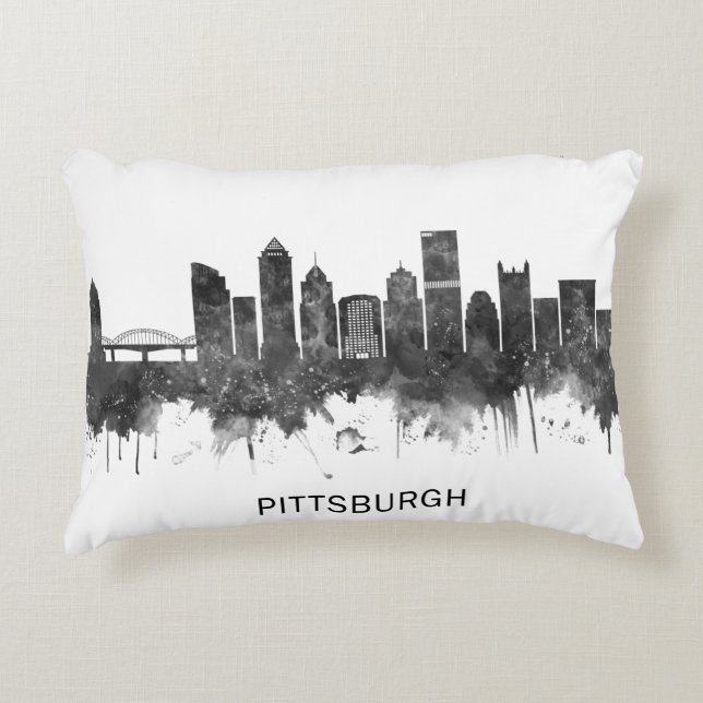 Pittsburgh Pennsylvania Skyline BW Accent Kussen (Voorkant)