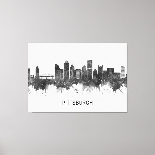 Pittsburgh Pennsylvania Skyline BW Canvas Afdruk (Voorkant)