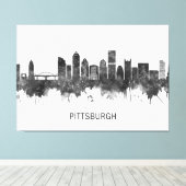 Pittsburgh Pennsylvania Skyline BW Canvas Afdruk (Insitu (Houten vloer))