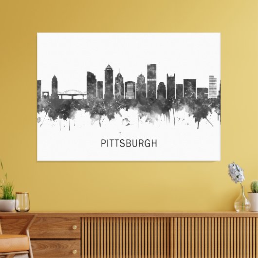 Pittsburgh Pennsylvania Skyline BW Canvas Afdruk (Insitu (Woonkamer))
