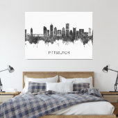 Pittsburgh Pennsylvania Skyline BW Canvas Afdruk (Insitu (Slaapkamer))