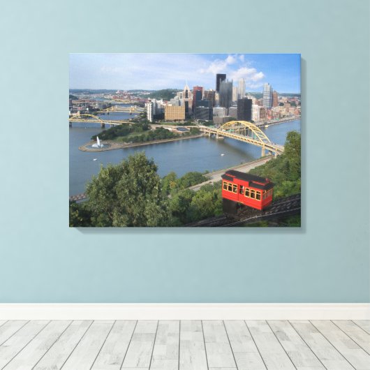 Pittsburgh Pennsylvania Skyline met Incline Canvas Afdruk (Insitu (Houten vloer))