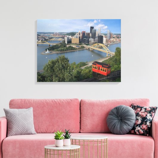 Pittsburgh Pennsylvania Skyline met Incline Canvas Afdruk (Insitu (Woonkamer))