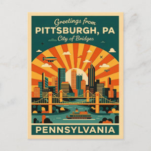Pittsburgh Pennsylvania Stad van Bruggen Retro Briefkaart