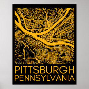 Pittsburgh Pennsylvania Steel City  kaart art Poster