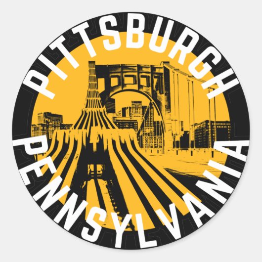 Pittsburgh Pennsylvania Steel City Skyline Bridge Ronde Sticker (Voorkant)