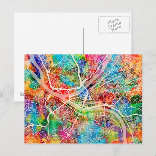 Pittsburgh Pennsylvania Street Map Briefkaart (Voorkant / Achterkant)