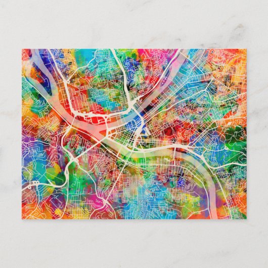 Pittsburgh Pennsylvania Street Map Briefkaart (Voorkant)
