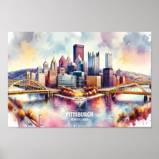 Pittsburgh Pennsylvania Travel Places waterverf Poster (Voorkant)