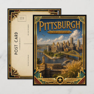 Pittsburgh Pennsylvania Vintage Art Deco Gouden Ee Briefkaart