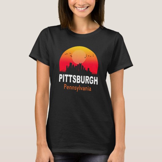 Pittsburgh Pennsylvania Zonsondergang Retro City T-shirt (Voorkant)