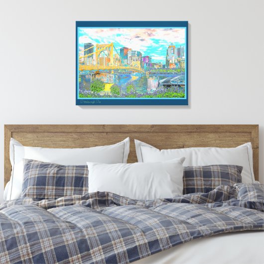 Pittsburgh Retro Art Photo Wall Canvas Afdruk (Insitu (Slaapkamer))