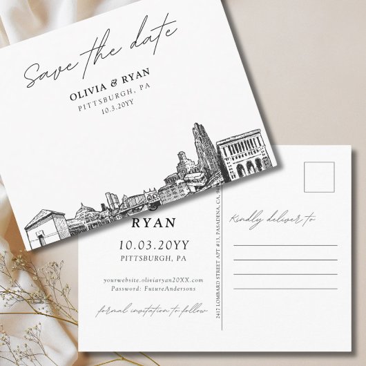 Pittsburgh Save the Date Briefkaart Elegante bruil