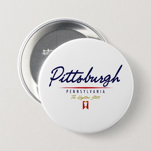 Pittsburgh Script Ronde Button 7,6 Cm (Voorkant /achterkant)
