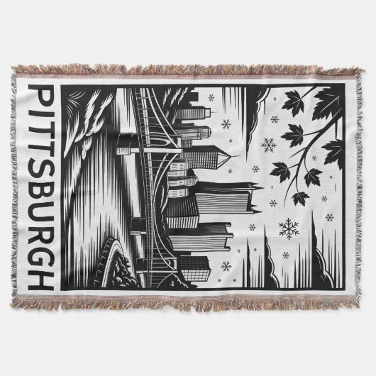 Pittsburgh Silhouet Zwart & Wit Winterstad Deken (Voorkant)
